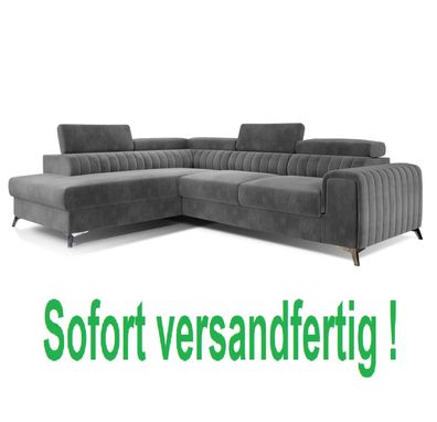 Ecksofa L-Form Schlafsofa Wohnlandschaft Bettkasten Couch RECHTS Grau SAMT