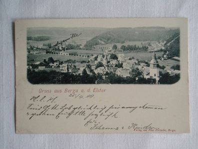 AK Gruss aus Berga a. E. gelaufen 26.4.1899 Zug 2188 Stempel Bahnpost
