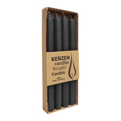 Stabkerzen aus Paraffin, Schwarz, Rustic, WENZEL, 250/22 mm, Brenndauer ca. 10h, plas