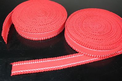 1 Meter Gummiband, Wäschegummi, rot mit silberstreifen, gerüscht ca.28 mm breit