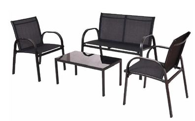 Loungeset Sitzgruppe Gartengarnitur 4-teilig, Metall + Textil schwarz