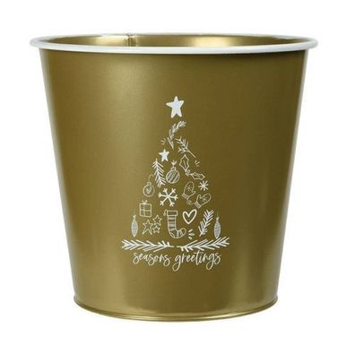 Topf für Weihnachtsbaum Metall gold weiß 20,3 cm Weihnachtlich Blumenkubel Dekoration