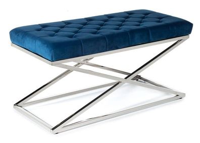 HowHomely Polsterbank Metallgestell silber blau modern glamour Bettbank Warteban Deko
