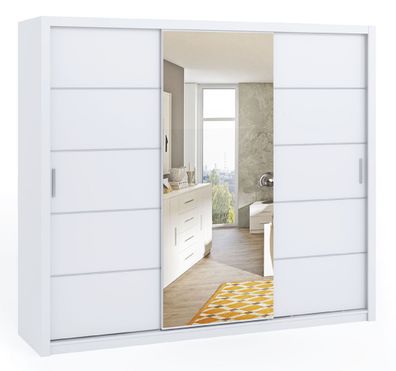 FURNIX Schlafzimmerschrank BERTI Schrank Spiegel Türen Kleiderschrank 250cm Weiß