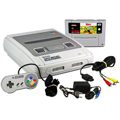 SNES Konsole + ALLE KABEL + 2 Original Controller + original Gameboy Adapter - ...