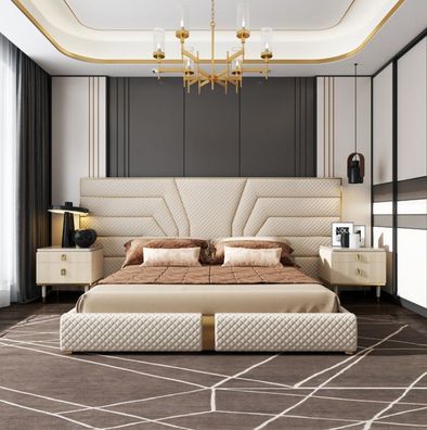 Schlafzimmer Modern Holz Textil Betten Bett Polsterbett Luxus Doppel