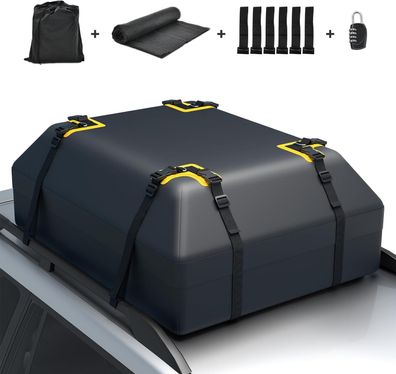400L Dachbox für Auto, Dachkoffer wasserdicht mit 6 Türhaken, Zahlenschloss, Schwarz