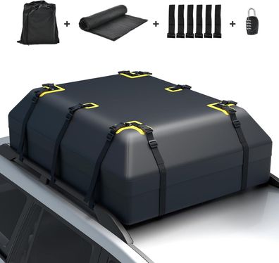 600L Dachbox für Auto, Dachkoffer wasserdicht mit 6 Türhaken, Zahlenschloss, Schwarz