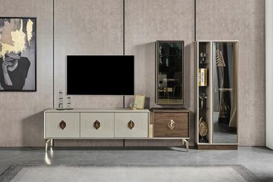 Designer Wohnzimmergarnitur Luxus TV-Ständer Vitrine Wandschrank 3tlg