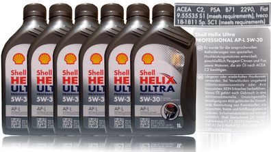 Shell Helix Ultra Professional AP-L 5W 30 Motoröl ACEA C2; PSA Fiat 6x1 Liter