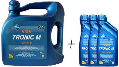 Aral High Tronic M 5W-40 4 Liter Kanne + 3x1 Liter . MB 229.5, VW 50200/ 50500 BMW