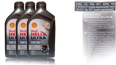 Shell Helix Ultra Professional AP-L 5W 30 ACEA C2; PSA B71 2290. 3x1 Liter