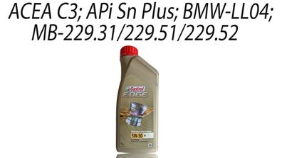 Castrol Edge 5W-30 M, BMW LL-04, MB 229.31/ 229.51/ 229.52 1 Liter