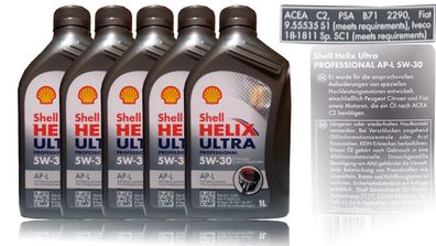 Shell Helix Ultra Professional AP-L 5W 30 Motor?l ACEA C2; PSA Fiat 5x1 Liter