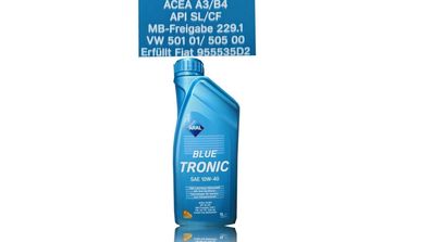 Aral Blue Tronic 10W-40 II 1x1 Liter MB 229.1 • Fiat 9.55535-D2