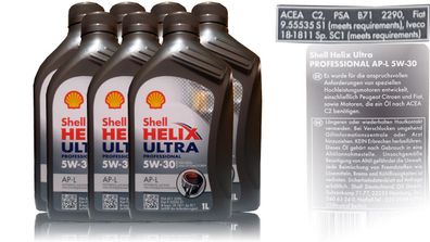 Shell Helix Ultra Professional AP-L 5W 30 Motor?l ACEA C2; PSA Fiat 7x1 Liter