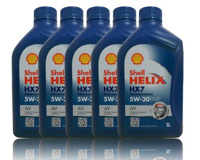 Shell Helix HX7 Professional AV 5W30, 5x1 Liter Motoren?l VW 50500 VW 50501