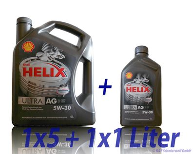 Shell Helix Ultra AG 5W30 1x5 Liter + 1x1 Liter Opel GM Dexos2 Motor?l