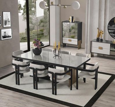 Designer Essgruppe Luxus Garnitur Esstisch 8x Stühle Esszimmer Möbel