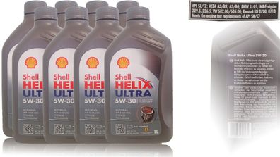 Shell Helix Ultra 5W30 8 x 1 Liter Motoren?l BMW LL-01, MB 229.5