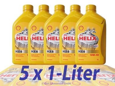 Shell Helix HX6 10W40, 5x1Liter Motoren?l MB 229.1 VW 50500