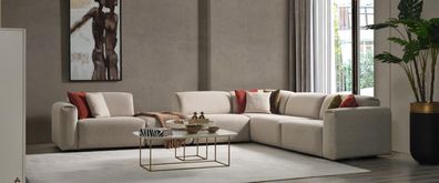 Beiges Wohnzimmer Sofa Designer Ecksofa L-Form Luxus Couch Polstermöbel