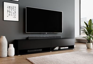 Furnix TV-Lowboard Kommode Alyx 180 cm TV-Schrank 2 Klappen modern Mattschwarz