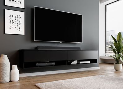 Furnix TV-Lowboard Kommode Alyx 180cm TV-Schrank mit LED-Beleuchtung Mattschwarz