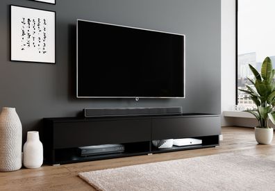 Furnix TV- Lowboard Schrank Alyx 180cm TV-Schrank LED-Beleuchtung Mattschwarz