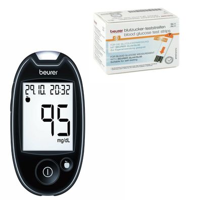 Beurer GL44 Blutzuckermess-Gerät Setpreis 50 Teststreifen Schwarz BZ Test-Gerät