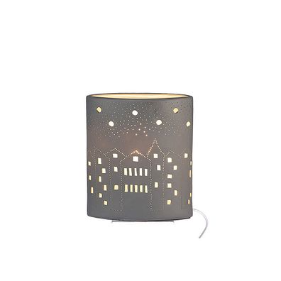 Porzellan Lampe Ellipse City, grau, Tischleuchte, 10x18x28cm, von Gilde