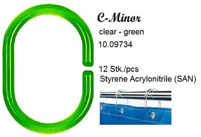 C-Minor Duschvorhangringe 12 Stück Clear Grün