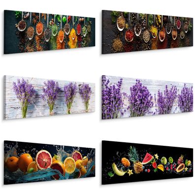 Muralo Panoramabild Canvas Gewürze Besteck Kräuter Lavendel Blumen Holz Früchte Obst