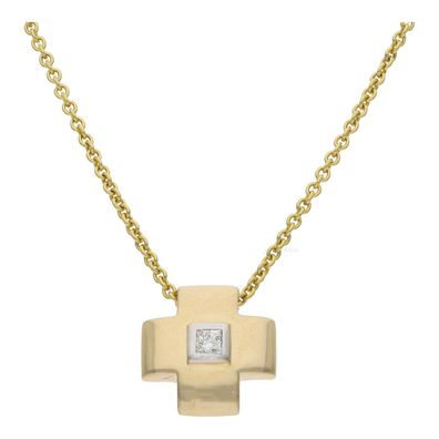 Kreuz Anhänger mit Diamant 585/000 (14 Karat) Gold, Second Hand, getragen