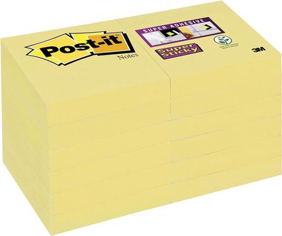 Post-it Super Sticky Notes, Packung mit 12 Blöcken, 90 Blatt pro Block, 47,6 mm x ...
