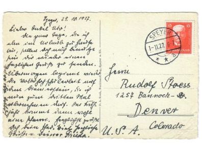 Deutsches Reich, Nothilfe, Hindenburg 15 Pf. auf Postkarte nach USA