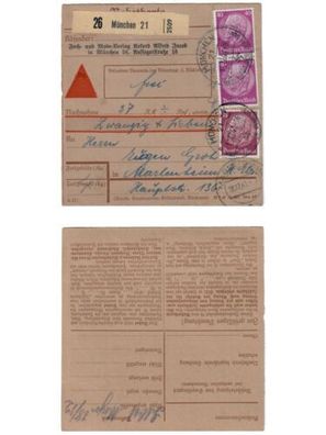 Deutsches Reich, 4 verschiedene Paketkarten mit Hindenburg-Medaillon frankiert