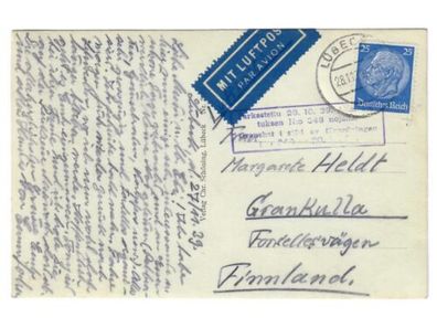 Deutsches Reich, MiNr. 522, Ef, nach Finnland, mit viol. finnischer Zensur