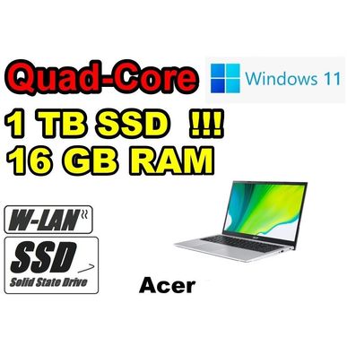 Acer Aspire Notebook Quad-Core 1TB SSD 16GB RAM Office HDMI WLAN Windows11