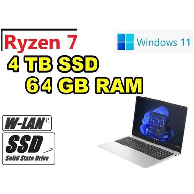 HP Notebook AMD Ryzen7 255G10 64GB RAM 4TB SSD WLAN USB Office Windows11 Pro