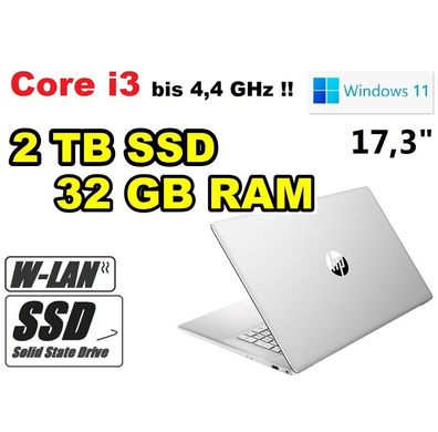 HP Laptop Intel Hexa Core i3 2TB SSD 32GB RAM 17,3" # Office Webcam Windows11