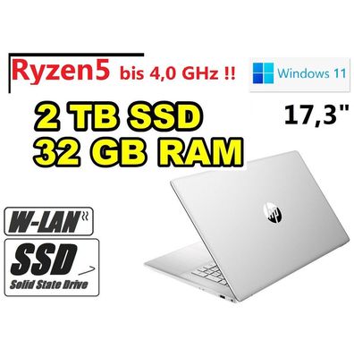 HP Notebook AMD Ryzen5 2TB SSD 32GB RAM 17,3" HDMI WLAN Office Windows11