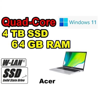 Acer Notebook Quad-Core 4TB SSD + 64GB RAM HDMI WLAN Webcam Office Windows11
