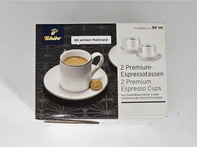 Espressotassen Weiß mit Platinrand 2 Stück mit Untertasse