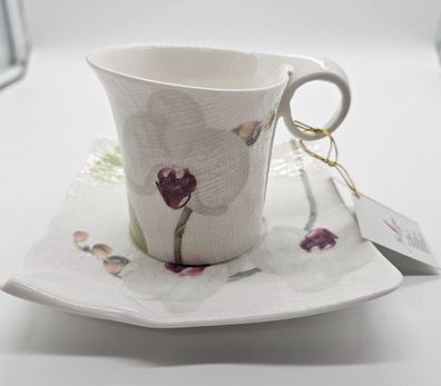 Tee Tassen 4er Set mit Untertassen Orchideen von Tea Logic
