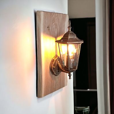 Wandlampe Holz Wandleuchte rustikal Led Vintage Leuchte Eiche Massiv E-27 Unikat