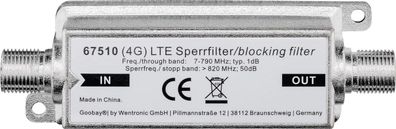 goobay LTE/4G Sperrfilter F Buchse auf F Buchse silber (Bulk)