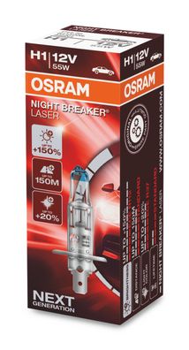 OSRAM NIGHT Breaker LASER H1 P14.5s 12 V/55 W (1er Faltschachtel)