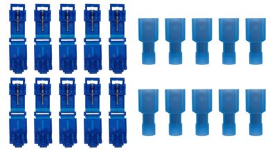 baytronic 10x T-Schnellverbinder blau + 10x vollisolierter Flachstecker blau