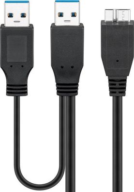 goobay USB 3.0 Dual Power SuperSpeed Kabel schwarz 0,3 m (Bulk)